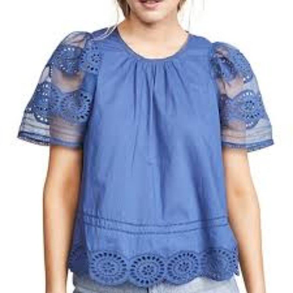 SEA NEW YORK SINNIA SHORT SLEEVE TOP BLUE SIZE 2